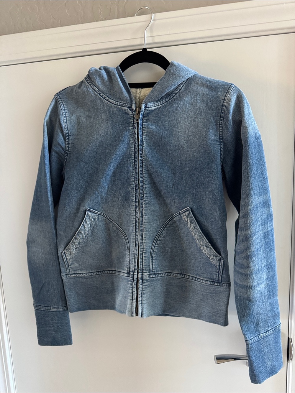 Moma women’s Light Blue denim Hooded Zip-Front Jacket